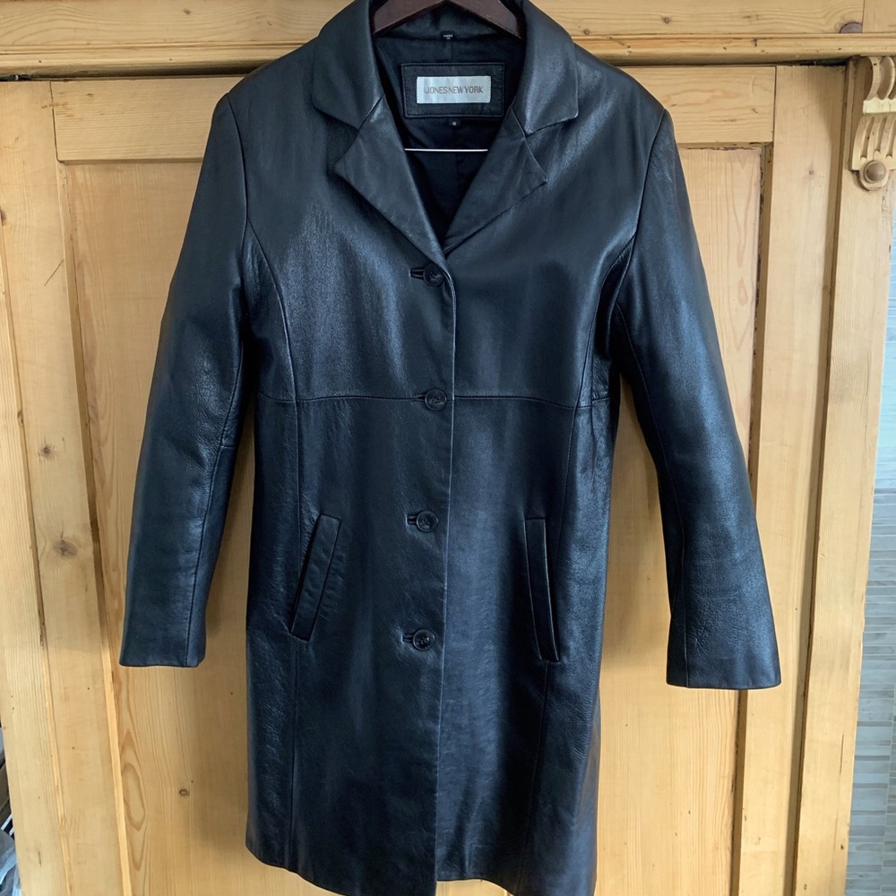Jones New York Black Leather Women's Car Coat